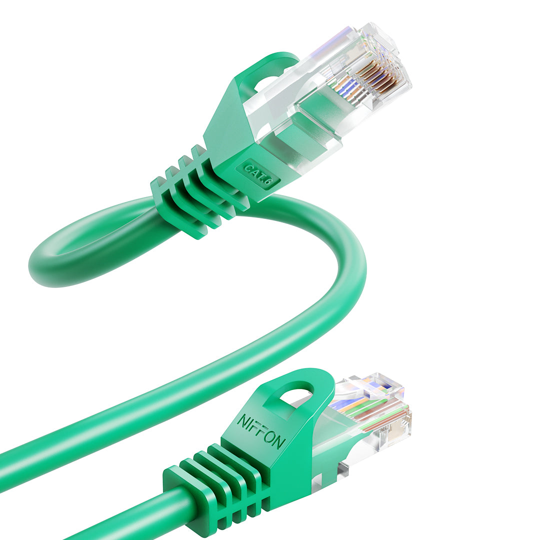 CAT6 Patch Cable, UTP, 24AWG, 550MHz, Pure Bare Copper, Snagless RJ45, Bend Series Ethernet Green