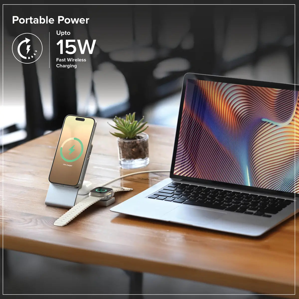 Matrix+ 3-in-1 Magnetic Charging Dock with Apple Watch Charger for iPhone 16-12 , Apple Watch, Airpods , Charging Station for Apple Devices with 5000mAH Wireless Power Bank & 30W Multi Country Power Adapter.