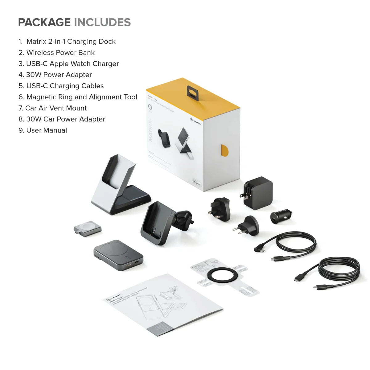 Matrix+ Flow 3-in-1 Charging Dock with Car Charger Cradle & Wireless Powerbank