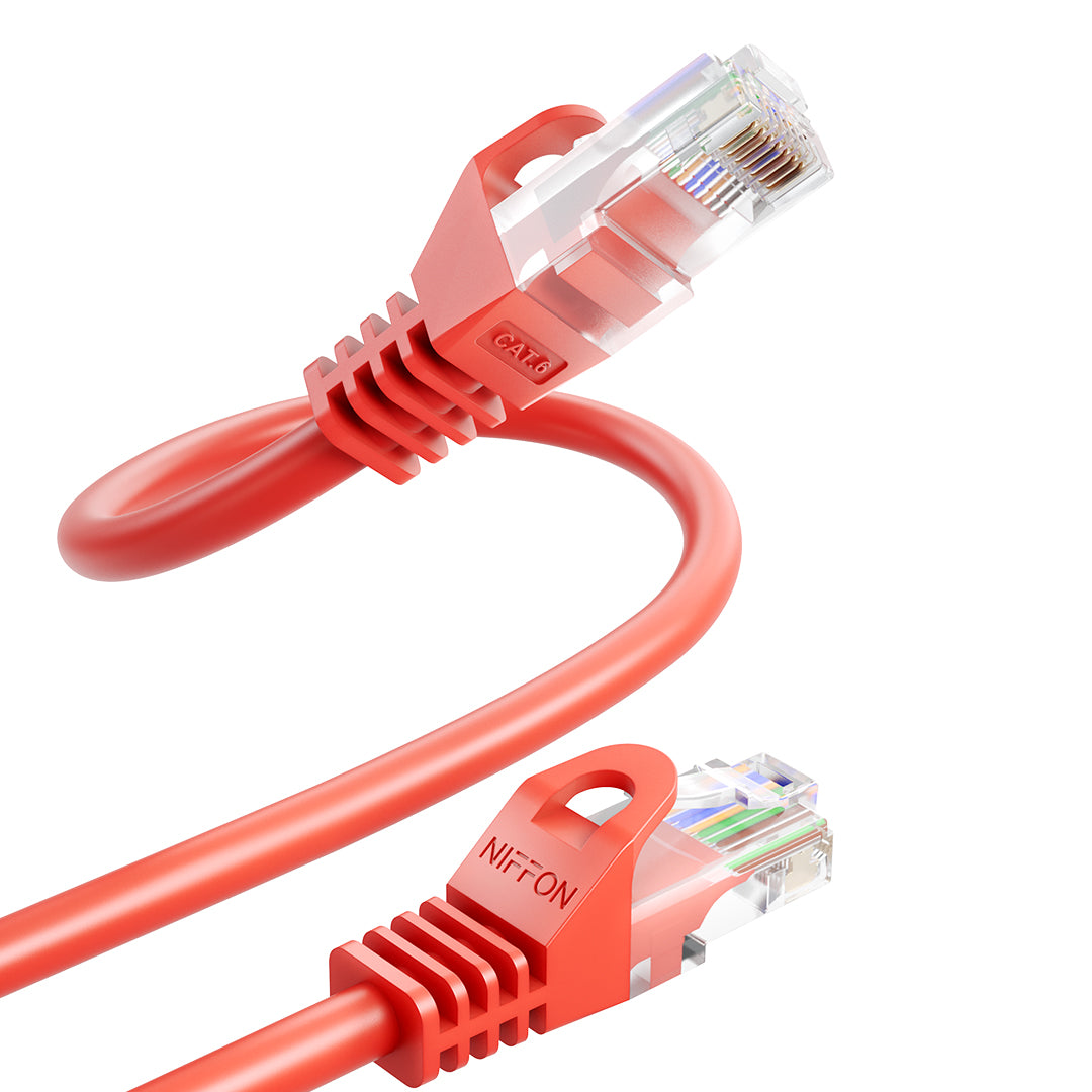 CAT6 Patch Cable, UTP, 24AWG, 550MHz, Pure Bare Copper, Snagless RJ45, Bend Series Ethernet Red