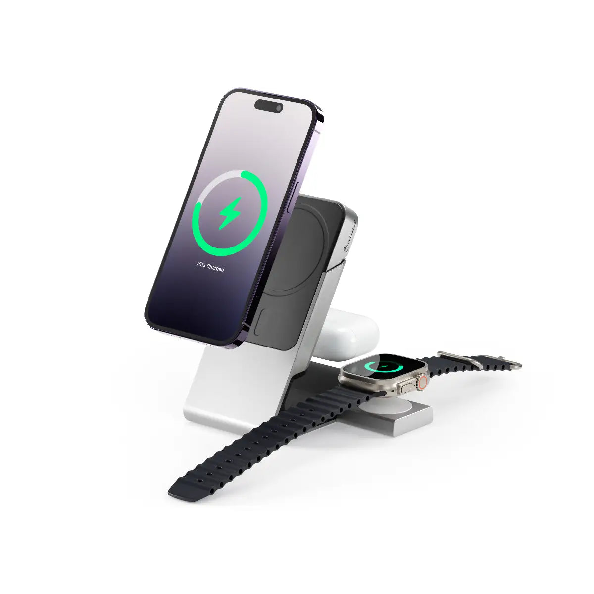 Matrix+ 3-in-1 Magnetic Charging Dock with Apple Watch Charger for iPhone 16-12 , Apple Watch, Airpods , Charging Station for Apple Devices with 5000mAH Wireless Power Bank & 30W Multi Country Power Adapter.