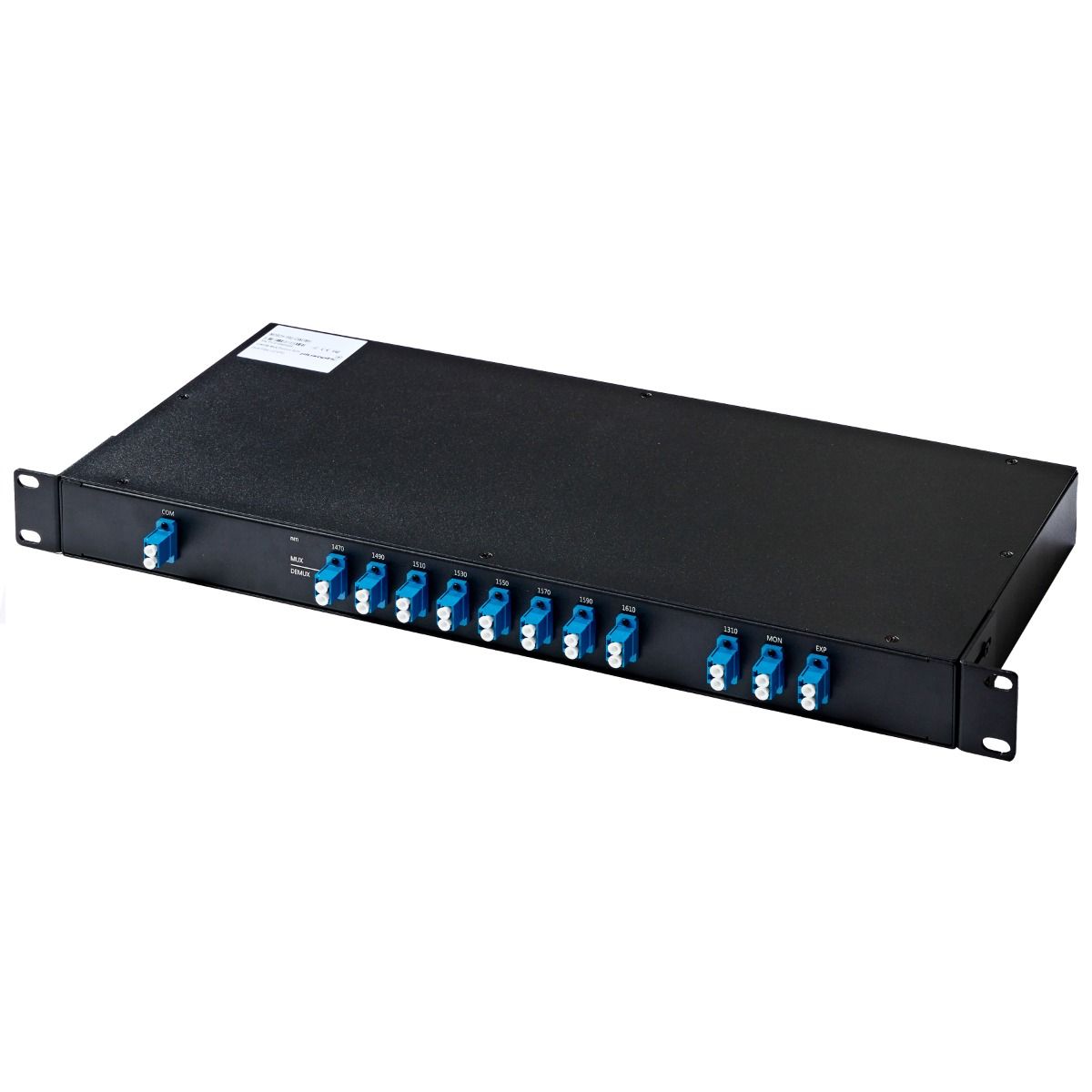 Plusoptic Infinimux, 8 Channel (1470-1610nm) Dual Core CWDM Mux / Demux 1RU 19" chassis + 1310nm Pass Through Port, Expansion and Monitoring Port