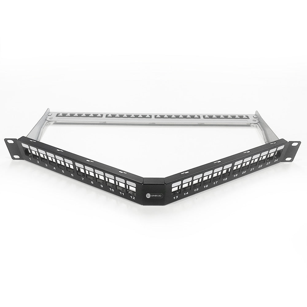 NIFFON V SHAPED 24 PORT 1RU UNLOADED SHIELDED PATCH PANEL - INCLUDES CABLE MANAGEMENT BAR