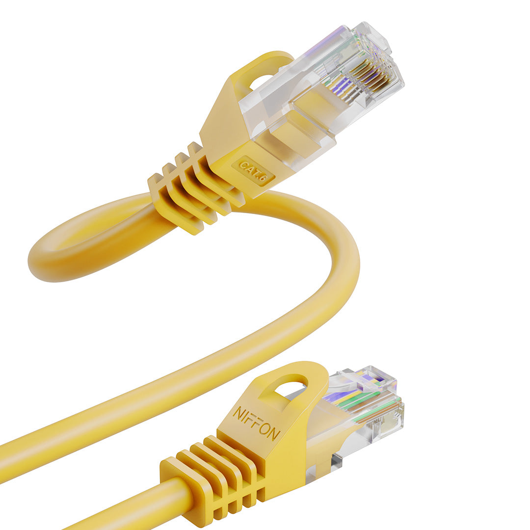 CAT6 Patch Cable, UTP, 24AWG, 550MHz, Pure Bare Copper, Snagless RJ45, Bend Series Ethernet Yellow