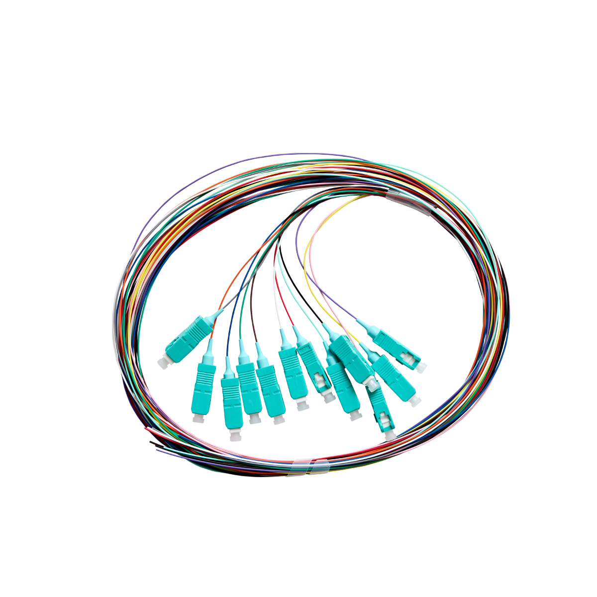 Fibre Pigtail SC OM4 Multimode 2m - 12 pack Rainbow - Aqua Connector | Backward Compatible With OM3