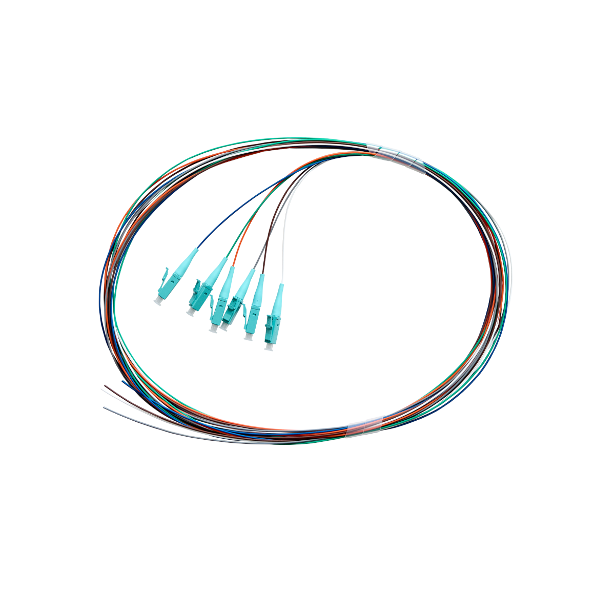 Fibre Pigtail LC OM4 Multimode 2m - 6 pack Rainbow - Aqua Connector | Backward Compatible With OM3