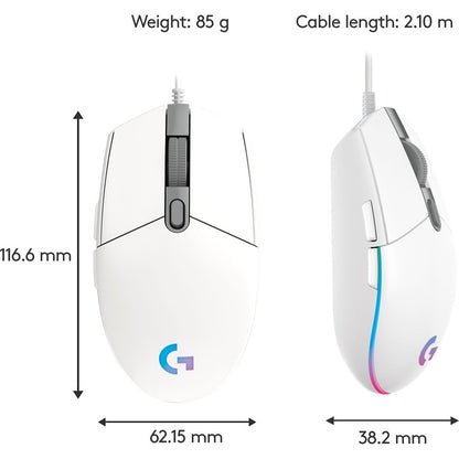 G203 LIGHTSYNC GAME MOUSE WHITE NEW LOGI G WIRED GAMING MOUSE