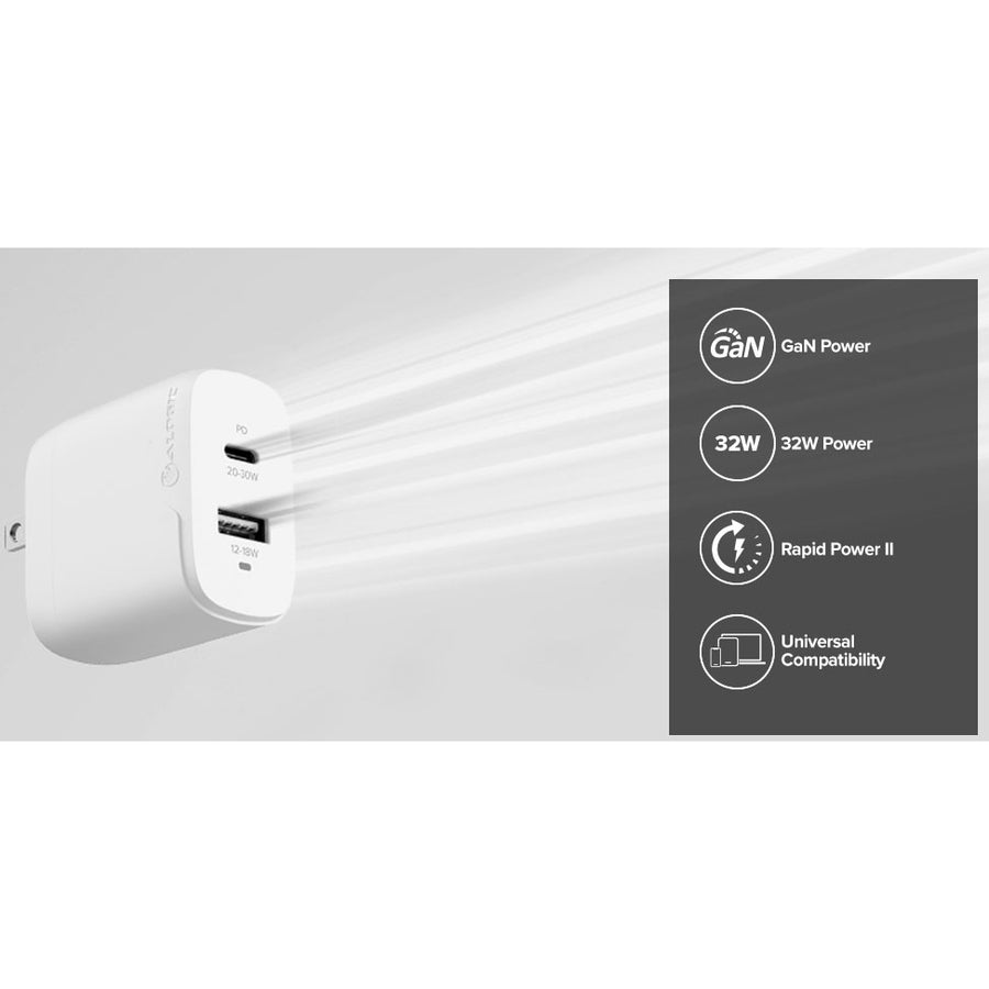 ALOGIC 2X32 RAPID POWER 2 PORT 32W USB-C GAN CHARGER