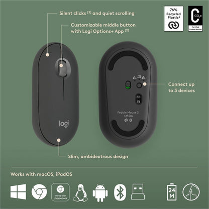 PEBBLE 2 COMBO MOUSE  KEYBOARD TONAL GRAPHITE