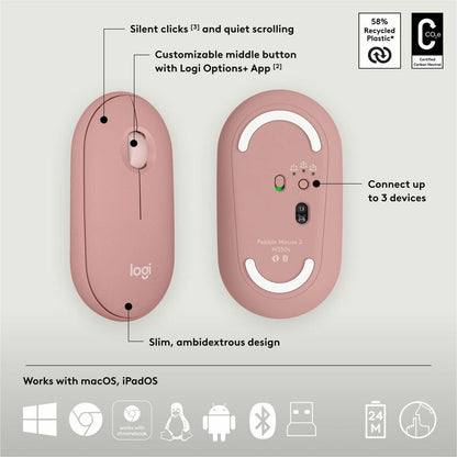 PEBBLE 2 COMBO MOUSE  KEYBOARD TONAL ROSE