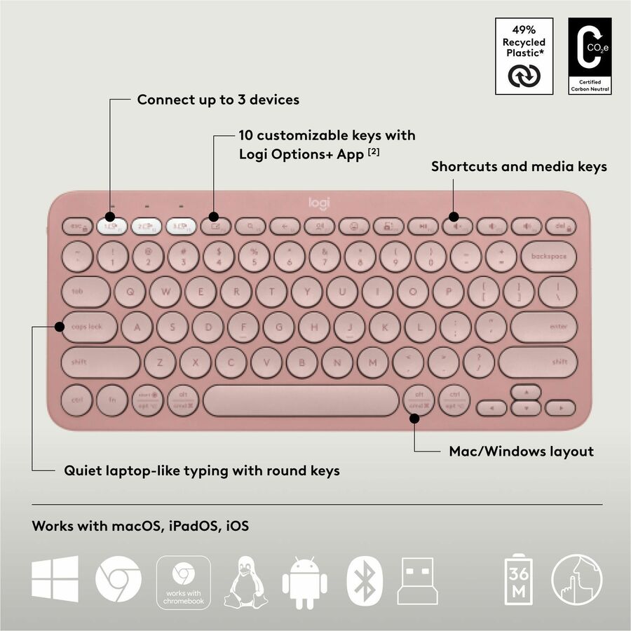 PEBBLE 2 COMBO MOUSE  KEYBOARD TONAL ROSE