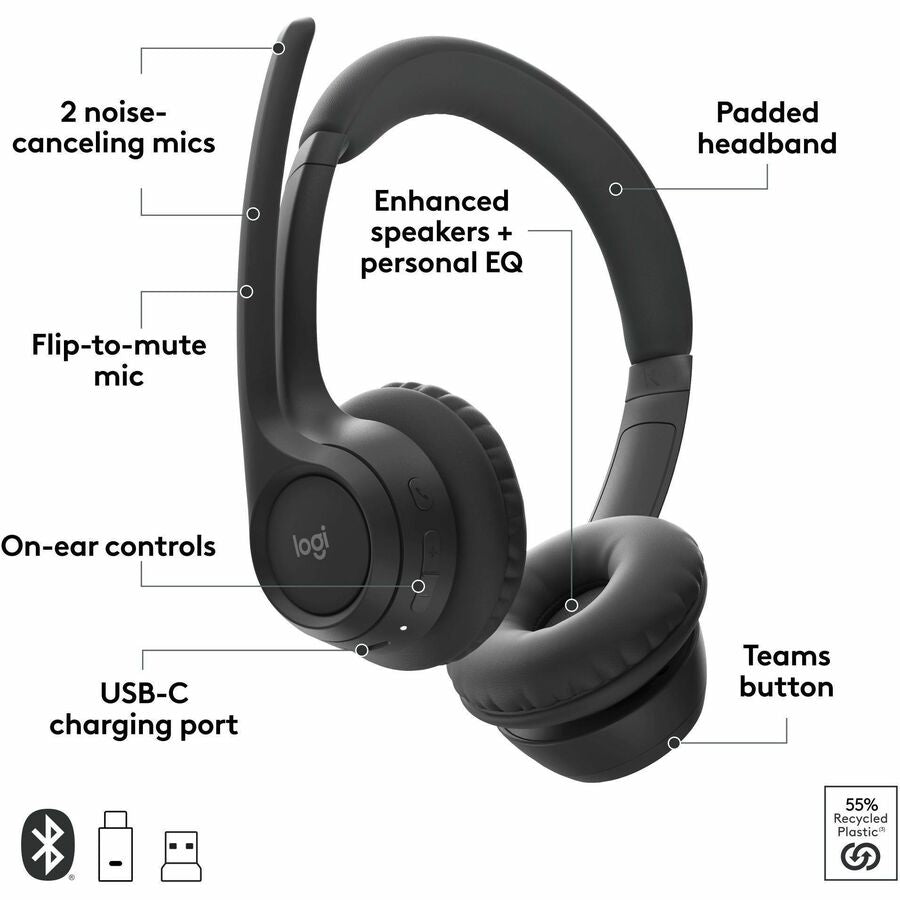 ZONE 305 WRLS HEADSET TEAMS BLACK B2B WITH DONGLE