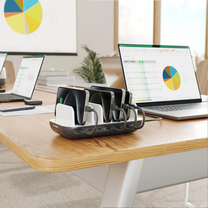 Powerfin 7 Port USB-C Desktop 80W Charging Station with USB-C Cables included