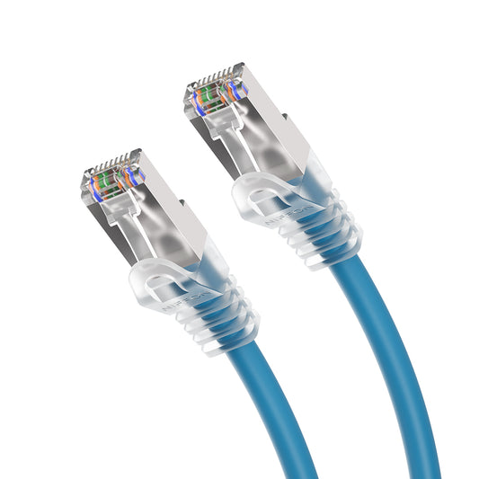 Cat6a Patch Cable, Double Shielded (S/FTP), 26AWG, 10G, Pure Bare Copper, Snagless RJ45, Bend Series Ethernet Cable Blue