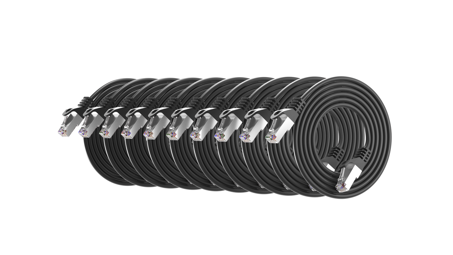 Cat6a Slim Shielded Patch Cable, 30AWG, 10G, Pure Bare Copper, Snagless RJ45, Flex Series Ethernet Cable Black Pack of 10
