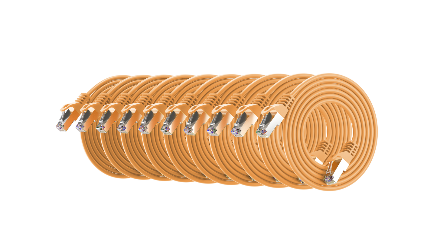 Cat6a Slim Shielded Patch Cable, 30AWG, 10G, Pure Bare Copper, Snagless RJ45, Flex Series Ethernet Cable Orange Pack of 10