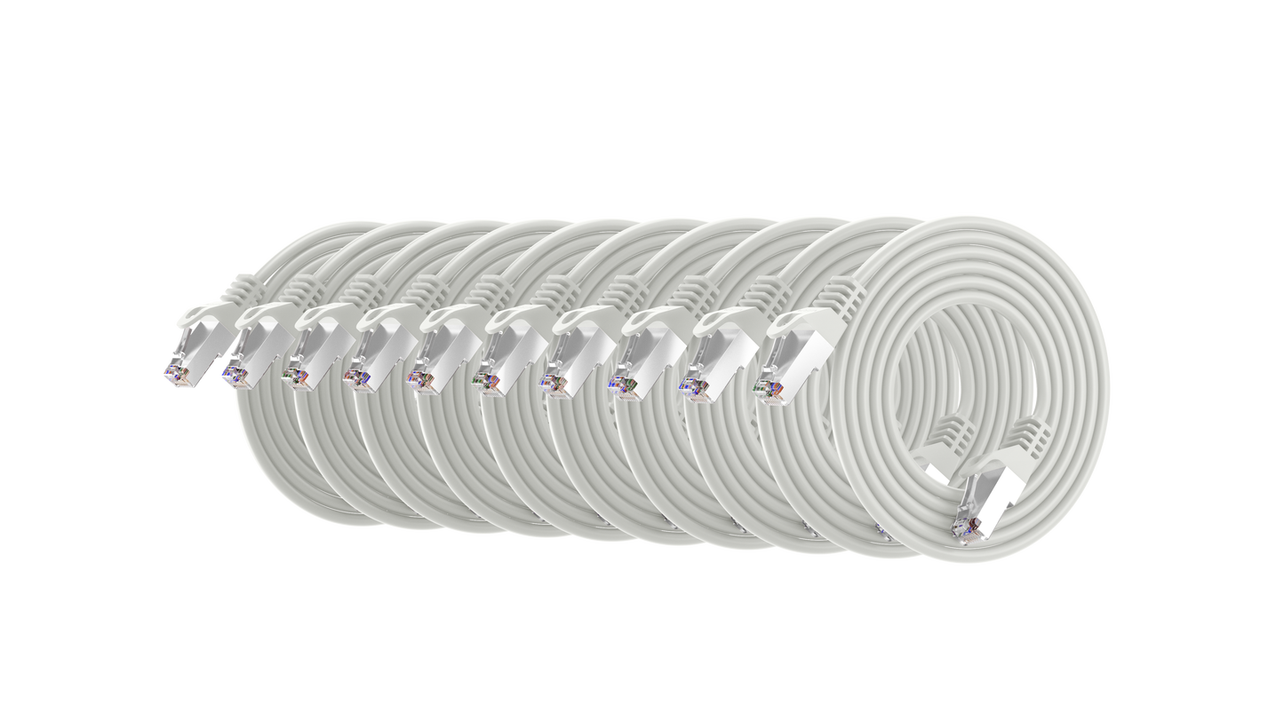 Cat6a Slim Shielded Patch Cable, 30AWG, 10G, Pure Bare Copper, Snagless RJ45, Flex Series Ethernet Cable White Pack of 10
