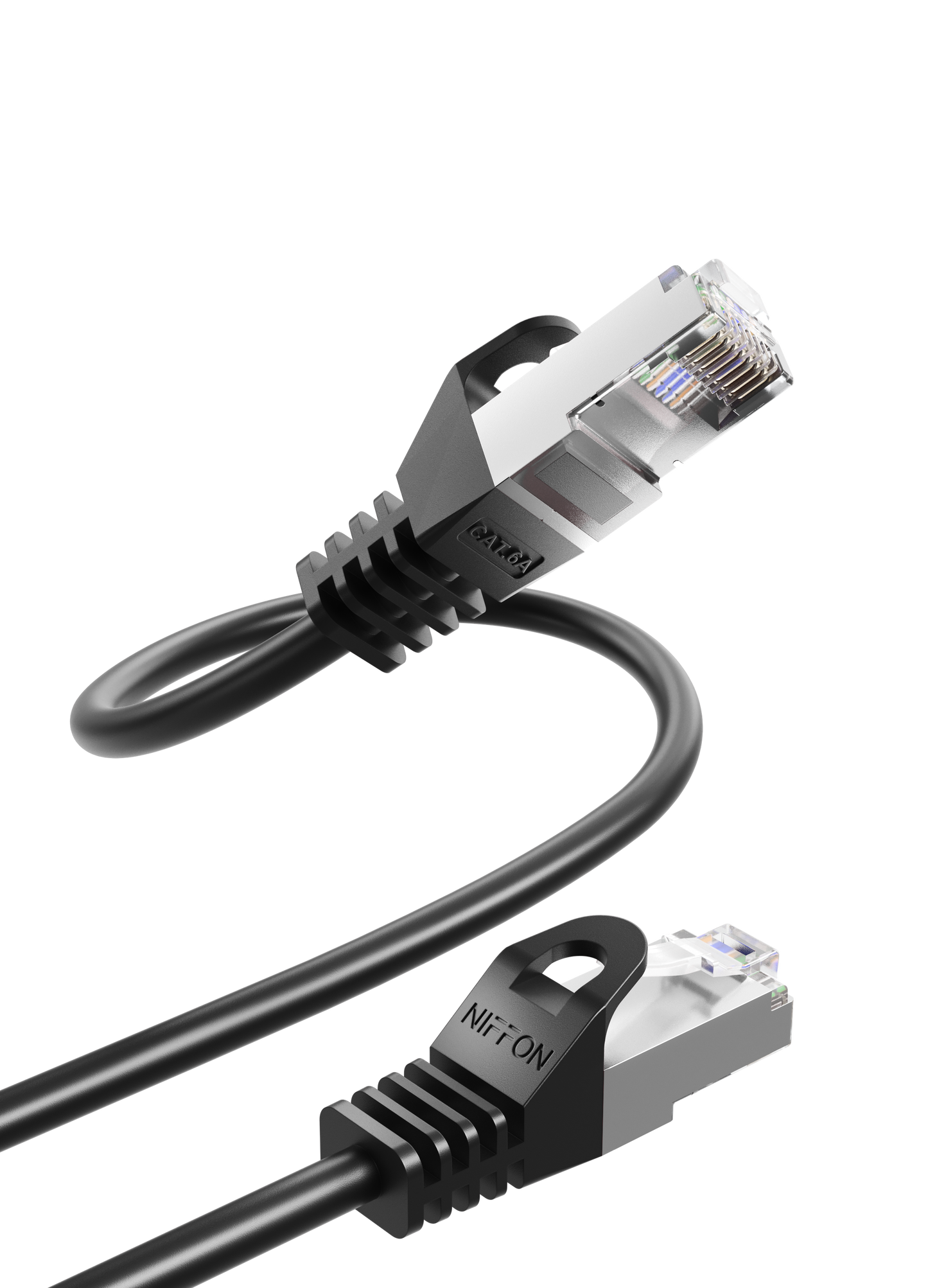 Cat6a Patch Cable, S/FTP, 26AWG, 10G, Pure Bare Copper, Snagless RJ45, Bend Series Ethernet Cable Black