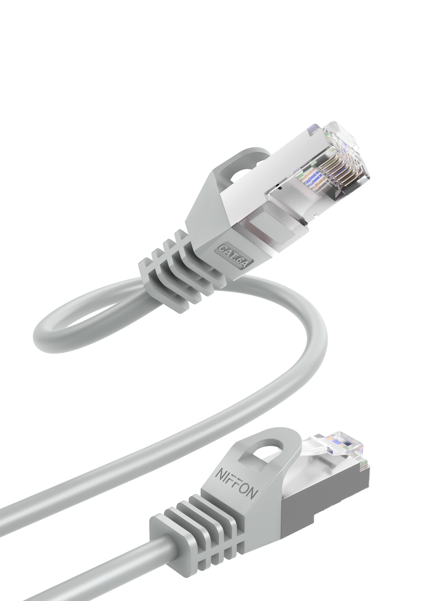 Cat6a Patch Cable, S/FTP, 26AWG, 10G, Pure Bare Copper, Snagless RJ45, Bend Series Ethernet Cable Grey