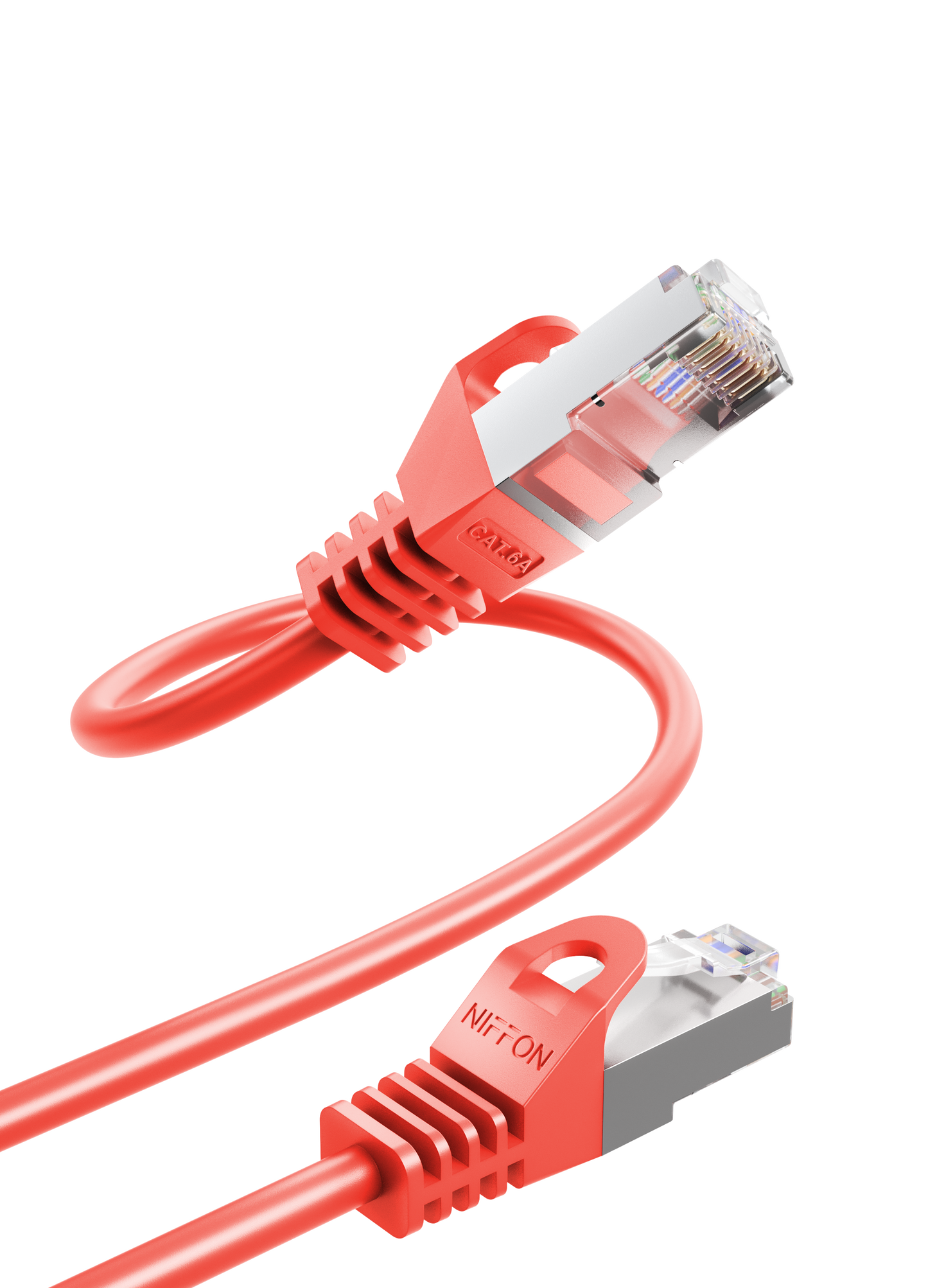 Cat6a Patch Cable, S/FTP, 26AWG, 10G, Pure Bare Copper, Snagless RJ45, Bend Series Ethernet Cable Red