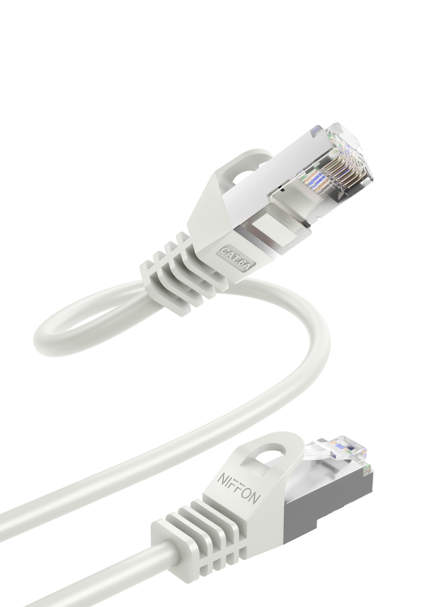 Cat6a Patch Cable, S/FTP, 26AWG, 10G, Pure Bare Copper, Snagless RJ45, Bend Series Ethernet Cable White