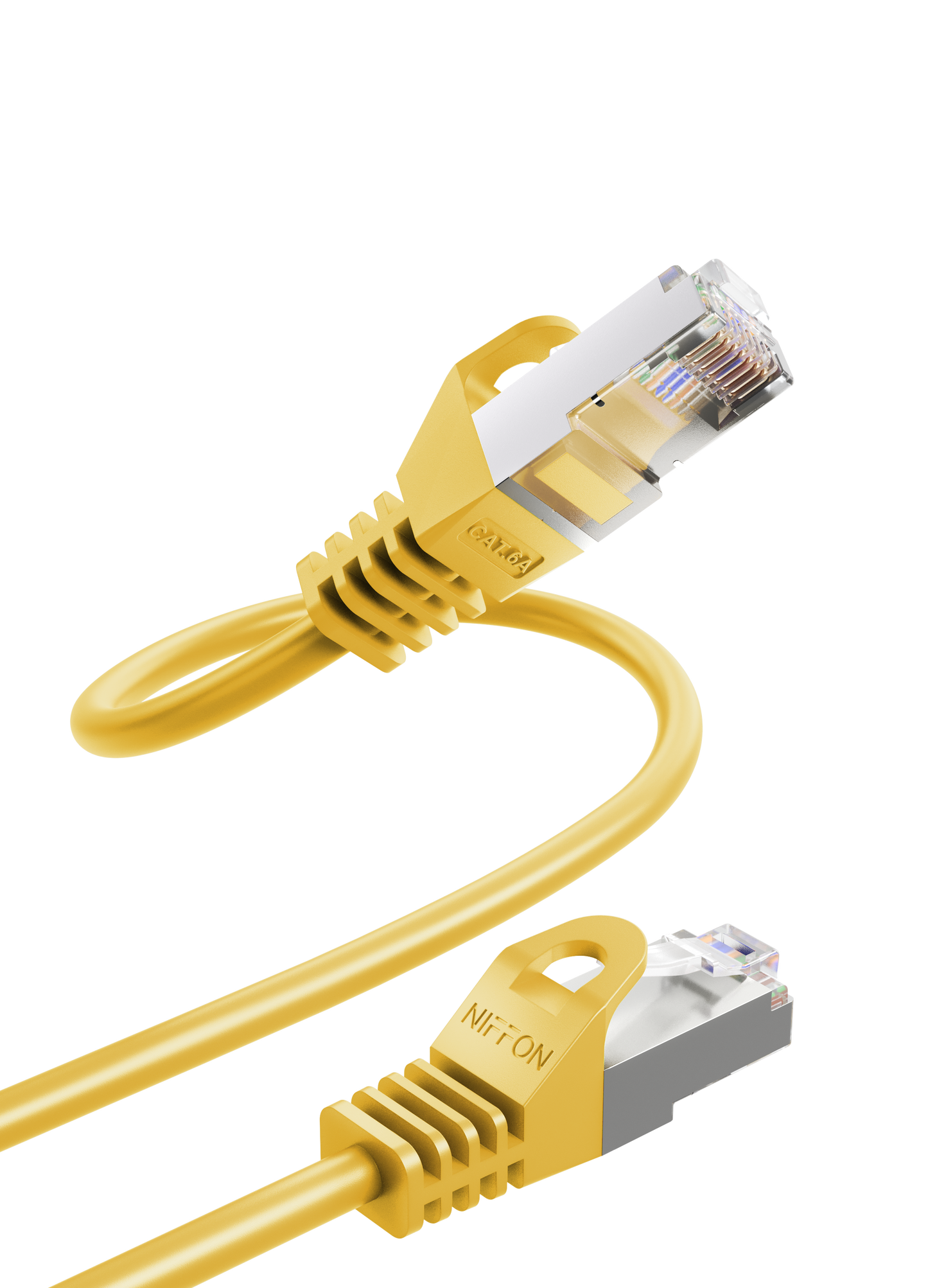 Cat6a Patch Cable, S/FTP, 26AWG, 10G, Pure Bare Copper, Snagless RJ45, Bend Series Ethernet Cable Yellow