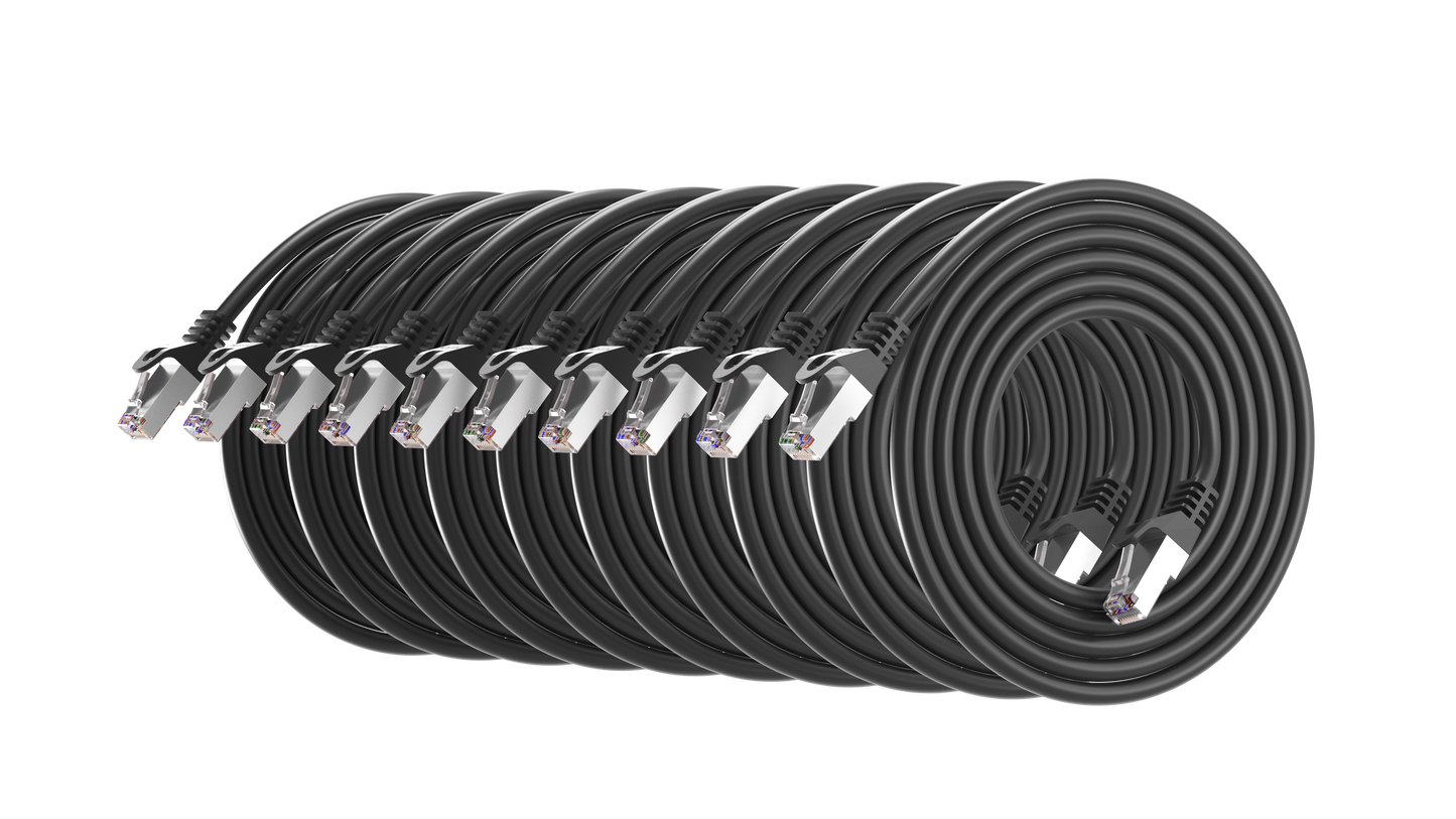 Cat6a Patch Cable, S/FTP, 26AWG, 10G, Pure Bare Copper, Snagless RJ45, Bend Series Ethernet Cable Black Pack of 10