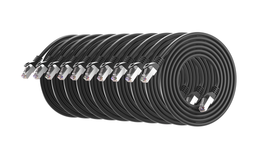 Cat6a Patch Cable, S/FTP, 26AWG, 10G, Pure Bare Copper, Snagless RJ45, Bend Series Ethernet Cable Black Pack of 10