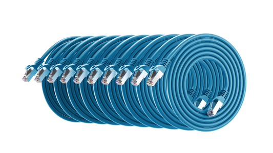 Cat6a Patch Cable, S/FTP, 26AWG, 10G, Pure Bare Copper, Snagless RJ45, Bend Series Ethernet Cable Blue Pack of 10