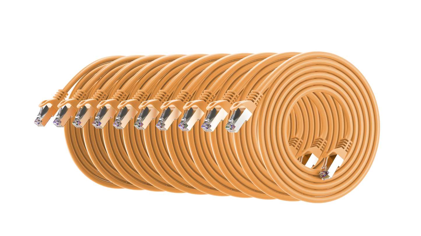 Cat6a Patch Cable, S/FTP, 26AWG, 10G, Pure Bare Copper, Snagless RJ45, Bend Series Ethernet Cable Orange pACK OF 10