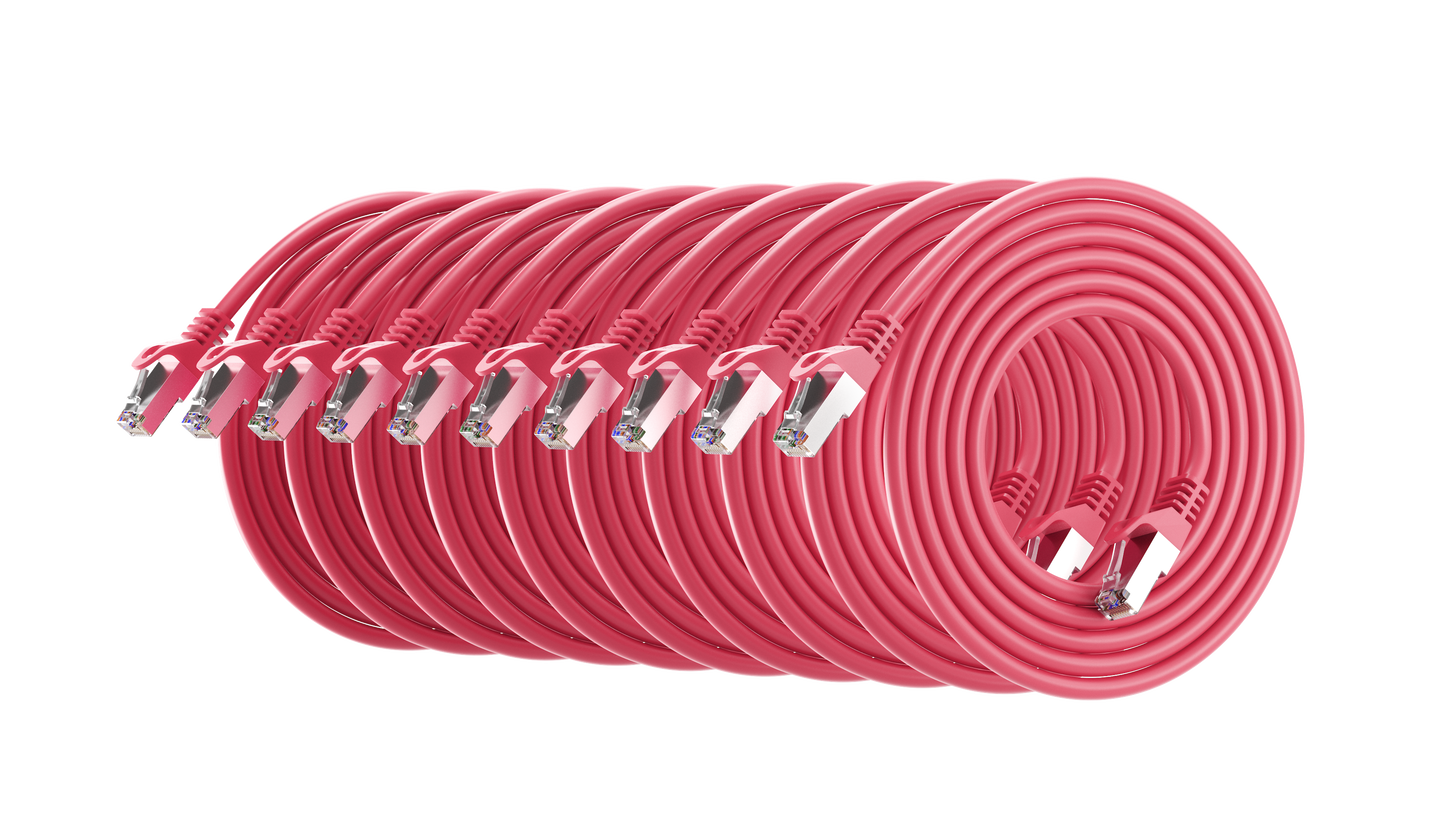 Cat6a Patch Cable, S/FTP, 26AWG, 10G, Pure Bare Copper, Snagless RJ45, Bend Series Ethernet Cable Pink Pack of 10