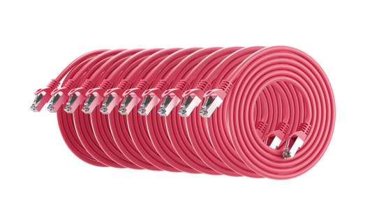 Cat6a Patch Cable, S/FTP, 26AWG, 10G, Pure Bare Copper, Snagless RJ45, Bend Series Ethernet Cable Pink Pack of 10