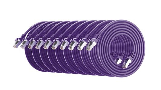 Cat6a Patch Cable, S/FTP, 26AWG, 10G, Pure Bare Copper, Snagless RJ45, Bend Series Ethernet Cable Purple Pack of 10