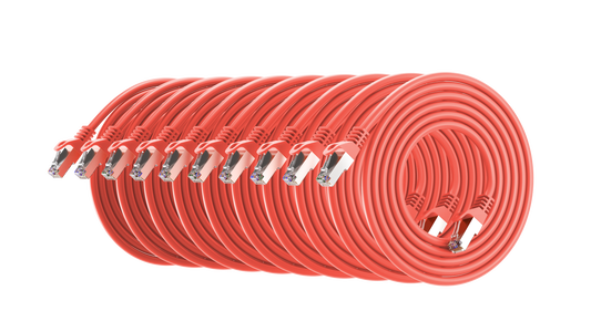 Cat6a Patch Cable, S/FTP, 26AWG, 10G, Pure Bare Copper, Snagless RJ45, Bend Series Ethernet Cable Red Pack of 10