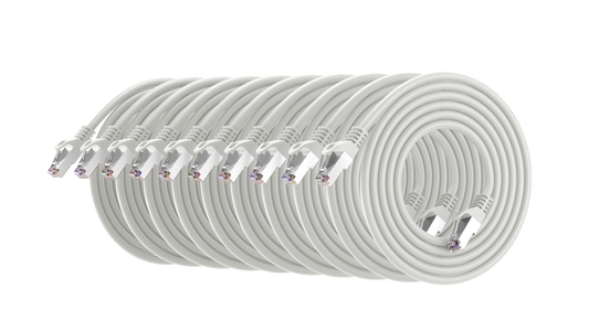 Cat6a Patch Cable, S/FTP, 26AWG, 10G, Pure Bare Copper, Snagless RJ45, Bend Series Ethernet Cable White Pack of 10