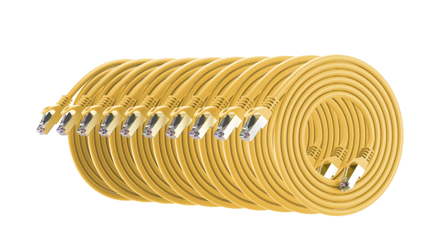 Cat6a Patch Cable, S/FTP, 26AWG, 10G, Pure Bare Copper, Snagless RJ45, Bend Series Ethernet Cable Yellow Pack of 10