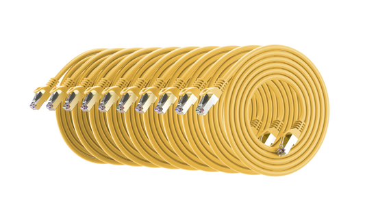 Cat6a Patch Cable, S/FTP, 26AWG, 10G, Pure Bare Copper, Snagless RJ45, Bend Series Ethernet Cable Yellow Pack of 10