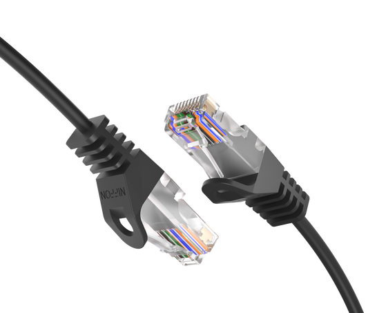 CAT6 Ultra Slim Patch Cable, UTP, 28AWG, 550MHz, Pure Bare Copper, Snagless RJ45, Flex Series Black