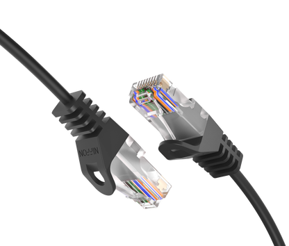 Cat6a Slim Patch Cable, 30AWG, 10G, Pure Bare Copper, Snagless RJ45, Flex Series Ethernet Cable Black