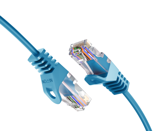 CAT6 Ultra Slim Patch Cable, UTP, 28AWG, 550MHz, Pure Bare Copper, Snagless RJ45, Flex Series Blue