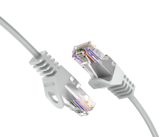 CAT6 Ultra Slim Patch Cable, UTP, 28AWG, 550MHz, Pure Bare Copper, Snagless RJ45, Flex Series Grey