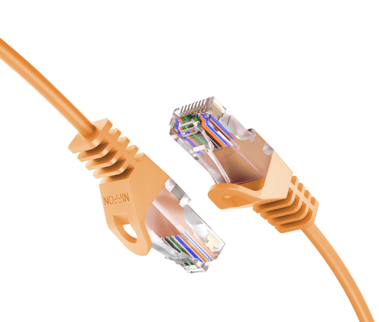 CAT6 Ultra Slim Patch Cable, UTP, 28AWG, 550MHz, Pure Bare Copper, Snagless RJ45, Flex Series Orange