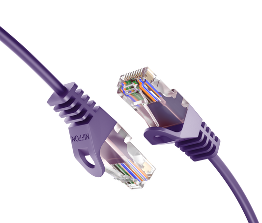 CAT6 Ultra Slim Patch Cable, UTP, 28AWG, 550MHz, Pure Bare Copper, Snagless RJ45, Flex Series Purple