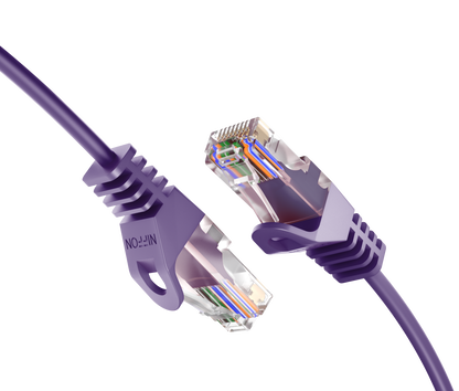 Cat6a Slim Patch Cable, 30AWG, 10G, Pure Bare Copper, Snagless RJ45, Flex Series Ethernet Cable Purple