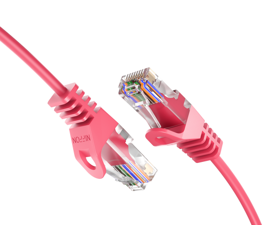 CAT6 Ultra Slim Patch Cable, UTP, 28AWG, 550MHz, Pure Bare Copper, Snagless RJ45, Flex Series Pink