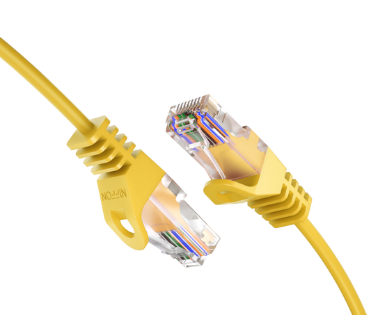 CAT6 Ultra Slim Patch Cable, UTP, 28AWG, 550MHz, Pure Bare Copper, Snagless RJ45, Flex Series Yellow