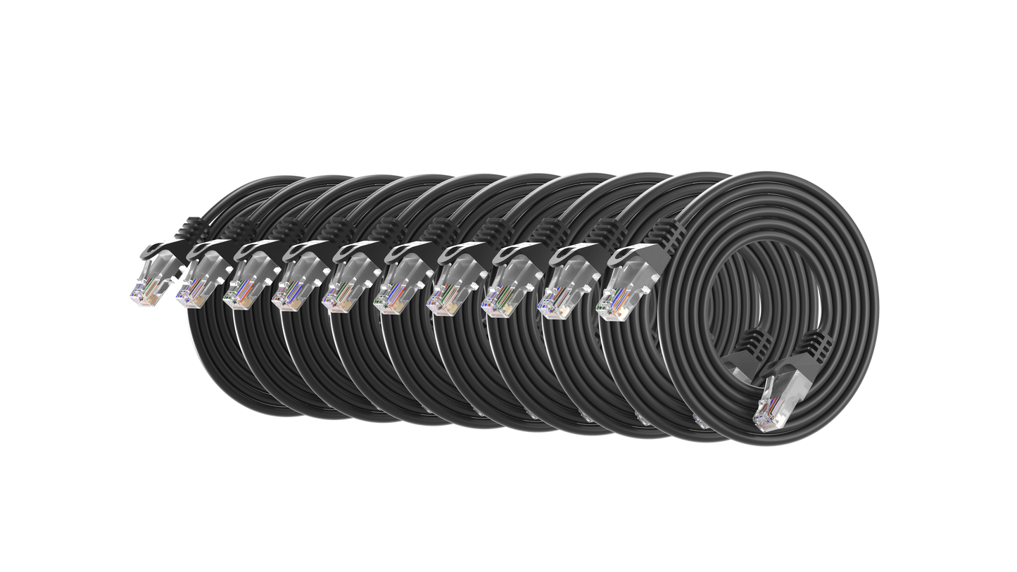 Cat6a Slim Patch Cable, 30AWG, 10G, Pure Bare Copper, Snagless RJ45, Flex Series Ethernet Cable Black Pack of 10