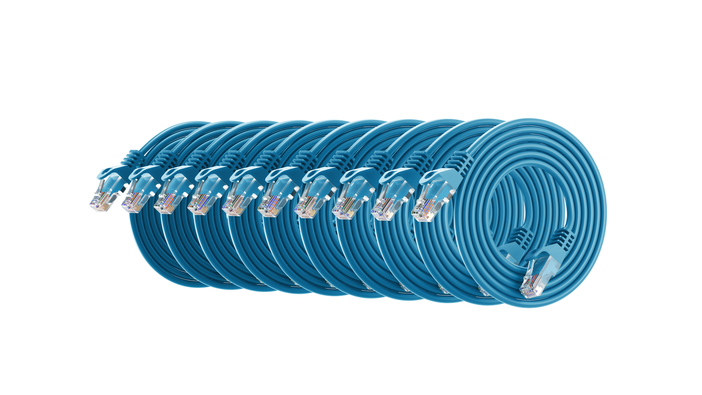 Cat6a Slim Patch Cable, 30AWG, 10G, Pure Bare Copper, Snagless RJ45, Flex Series Ethernet Cable Blue Pack of 10