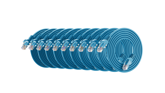 Cat6a Slim Patch Cable, 30AWG, 10G, Pure Bare Copper, Snagless RJ45, Flex Series Ethernet Cable Blue Pack of 10