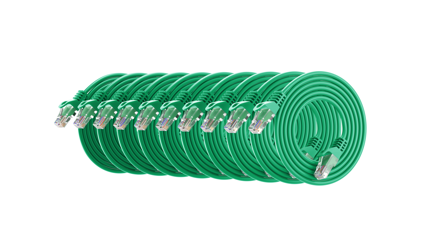 Cat6a Slim Patch Cable, 30AWG, 10G, Pure Bare Copper, Snagless RJ45, Flex Series Ethernet Cable Green Pack of 10